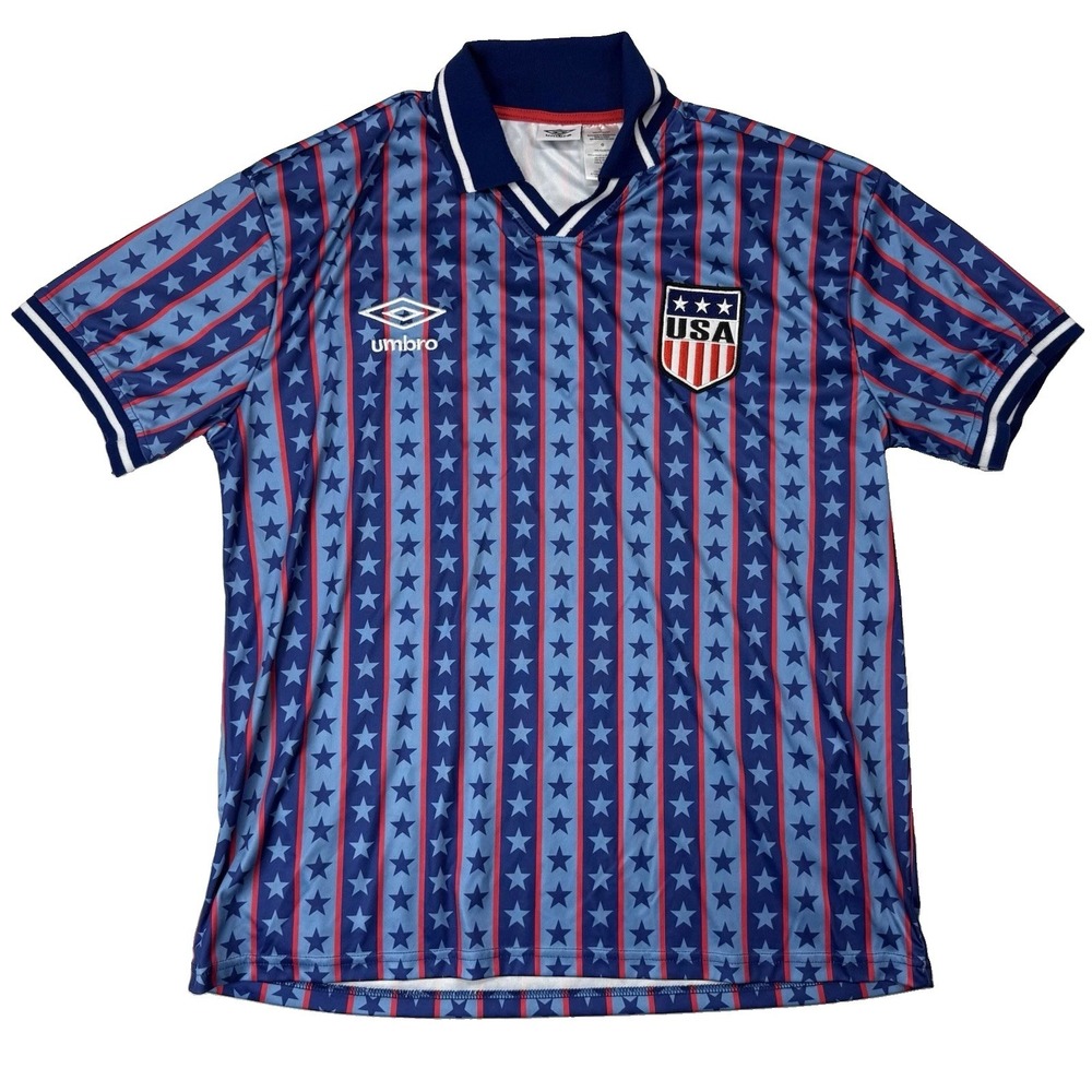 Umbro USA National Team Soccer Jersey Blue Stars Pattern Polo Collar Size L